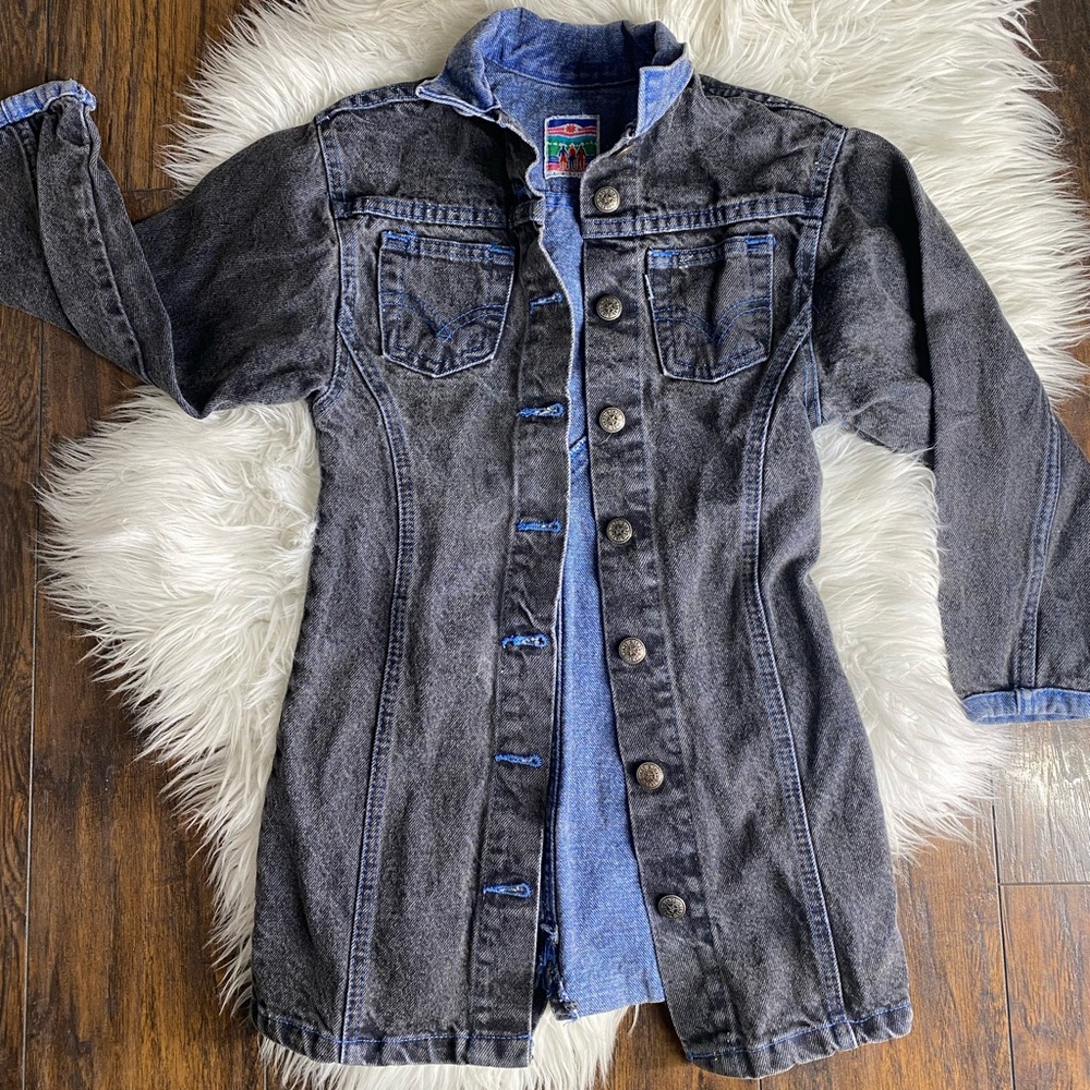 Kids Vintage Levi's Black Denim Longline Jacket Sz 7